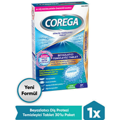 Corega Beyazlatıcı Temizleyici 30 Tablet Nane Ferahlığı - 1
