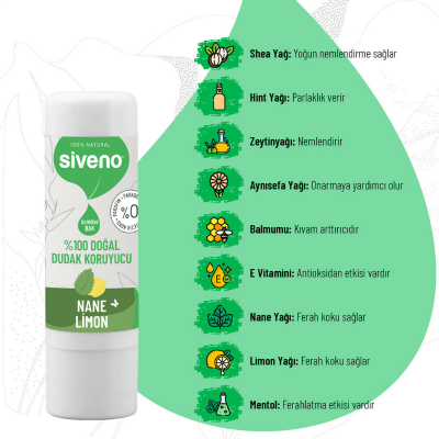Siveno Doğal Dudak Koruyucu Nane & Limon 6 g - 4