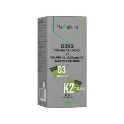Venatura Vitamin D3 (1000 IU) ve Vitamin K2 (11,25 Ug MK-7) 20 ml - 1